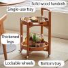 2 Tier Sofa End Table with Sturdy Legs, Solid Wood Side Table with 360 Swivel Wheels,Round Side Tables with Open Storage,Rolling Accent Cart for Living Room, Bedroom,Natural view 3