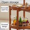 2 Tier Sofa End Table with Sturdy Legs, Solid Wood Side Table with 360 Swivel Wheels,Round Side Tables with Open Storage,Rolling Accent Cart for Living Room, Bedroom,Natural view 4