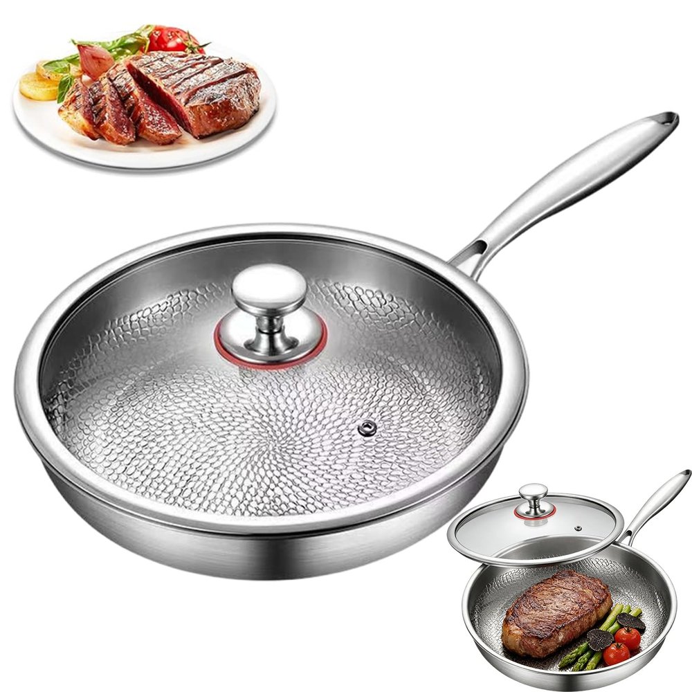 12-inch Pure Titanium Frying Pan, Hammered Non-Stick Skillet with Triple-Layer Base, Lightweight Titanium Pan for All Stovetops, Induction & Oven Safe to 500F (14.17in)
