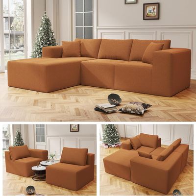 108" Cloud Sectional Couch with L-Shape Chaise, 4 Seat Modern Modular Sofa Deep Seat Pillows, Memory Foam Upholstered Couches for Living Room Bedroom, Boneless Couch, Relaxation, Reading, Teddy Fabric