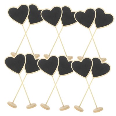 TOBBOMEY 12pcs Heart-Shaped Mini Chalkboard Signs Wooden Message Boards Erasable Desktop Chalkboards for Restaurant Menu Board Party Decorations