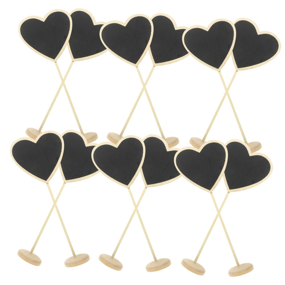 TOBBOMEY 12pcs Heart-Shaped Mini Chalkboard Signs Wooden Message Boards Erasable Desktop Chalkboards for Restaurant Menu Board Party Decorations