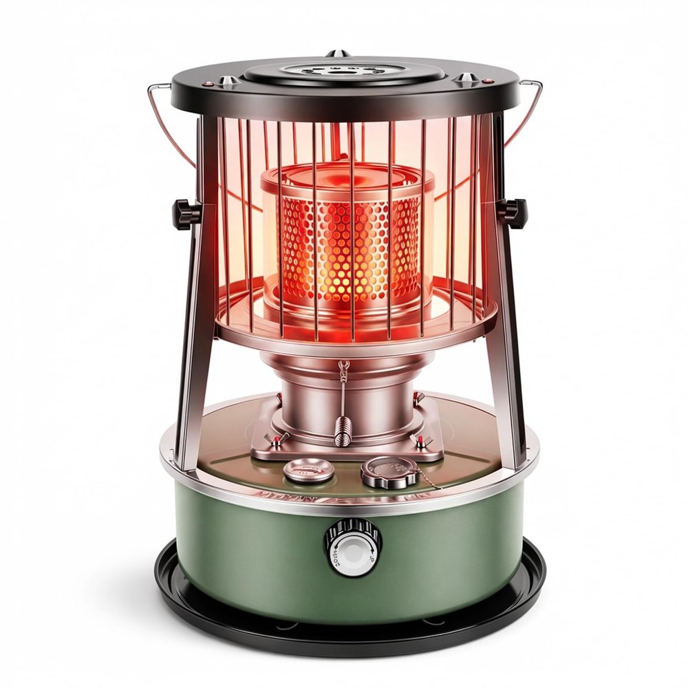Denash Portable Kerosene Heater, 2.6KW Adjustable Height Indoor Radiant Heater with 5.2L Oil Tank, Non Electric Kerosene Heater for Home, Camping, Emergency