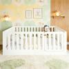 Bellemave Montessori Full Floor Bed with Playful Door & 23.6" H Guardrails, Solid Wood Montessori Floor Bed Frame, Low Profile & Rounded Corner Safe Design, No Slats, No Box Sring Needed, White view 1