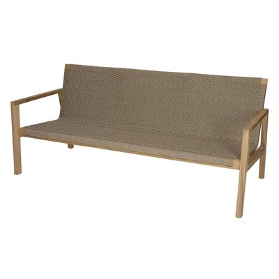 Royal Teak Collection Admiral Outdoor Sofa in Brown Sand, Deep Seating Teak Sofa with Wicker Rope for Patio Seating, Contemporary Residential and Commercial Outdoor Furniture