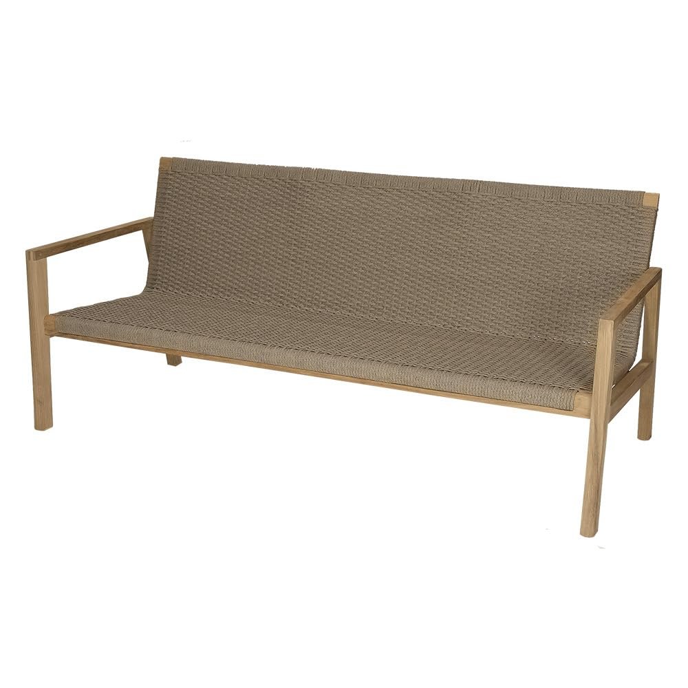 Royal Teak Collection Admiral Outdoor Sofa in Brown Sand, Deep Seating Teak Sofa with Wicker Rope for Patio Seating, Contemporary Residential and Commercial Outdoor Furniture