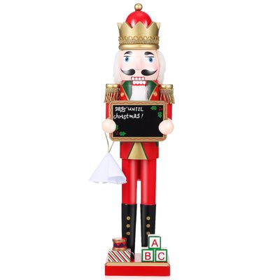 Ciieeo Wooden Nutcracker Figure with Small Blackboard, 38cm Xmas Decor