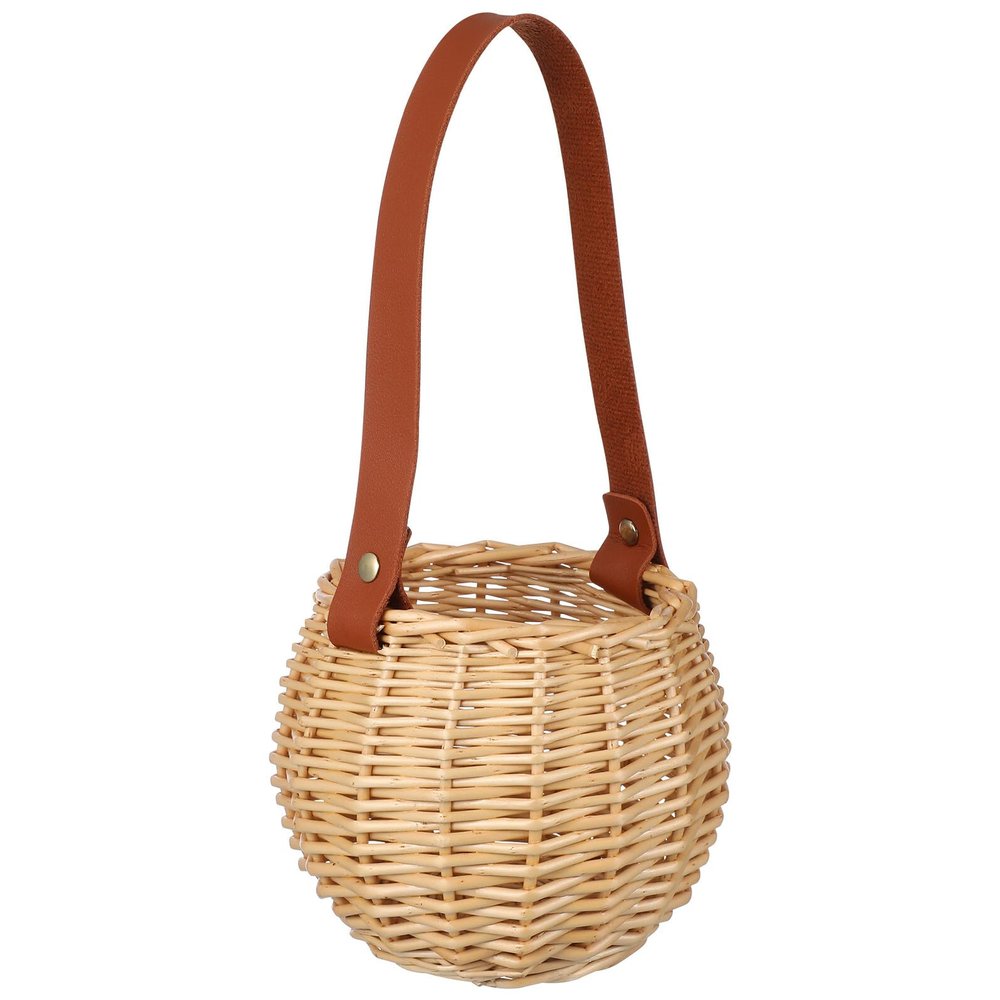 HYTROVE Woven Handcrafted Flower Girl Basket with Handle, Decorative Wicker Storage Basket for Weddings and Party Supplies, Portable Natural Weaving Flower Holder for Ceremony and Home