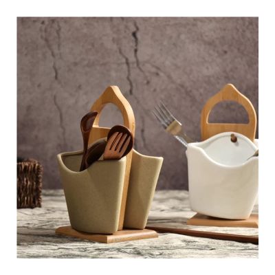 ASWRTYJO Wood Ceramic Chopstick Holder with Rackkitchen Storage Supplies Table Decoration(D)