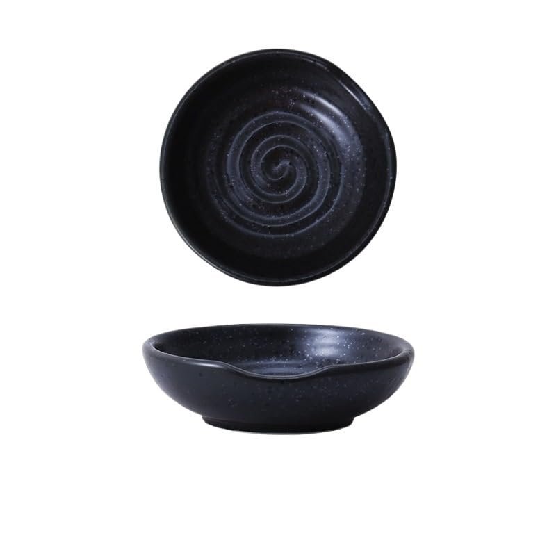 XUNTING Camping Plates Chinese Seasoning Dish Creative Ceramic Soy Sauce Dip Vinegar Plate Round Small Kitchen Supplies Tableware Dessert Tray Decorative Plate(B)