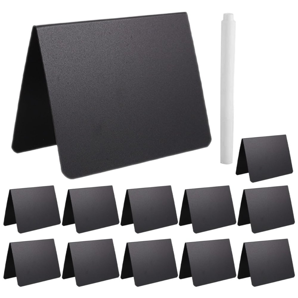 Levemolo Double-Sided Mini Chalkboard Sign, 12pcs 12080mm Matte Black Tabletop Memo Boards with Erasable Surface and 1 Chalk Pen for Restaurant Pricing and Desktop Message Display