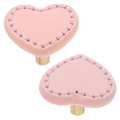 ABOOFAN Heart Shaped Brass Leather Drawer Handles for  Wardrobe and Cabinet, Thickened Pink Leather Pulls 2pcs, Single Hole Furniture Hardware for s Room