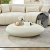45.28" Oval Coffee Table, Modern Faux Stone Circle Center Tables Accent Drum End Side Table for Living Room, No Installation Required,White view 1