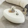 45.28" Oval Coffee Table, Modern Faux Stone Circle Center Tables Accent Drum End Side Table for Living Room, No Installation Required,White view 3