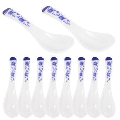 Alipis 10pcs Blue and White Plastic Soup Spoons Creative Food-grade Table Spoons for Home and Restaurant Dining