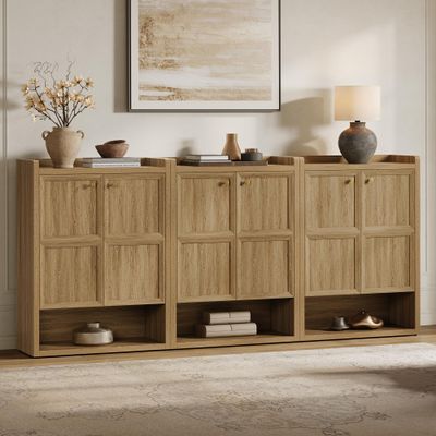 SICOTAS Shoe Cabinet Storage for Entryway - 72-Pair Shoe Cabinets with Doors and Adjustable Shelves, Modern Large 7-Tier Shoes Storage Cabinet for Mudroom Closet Hallway Living Room, Brown Oak, 3PCS