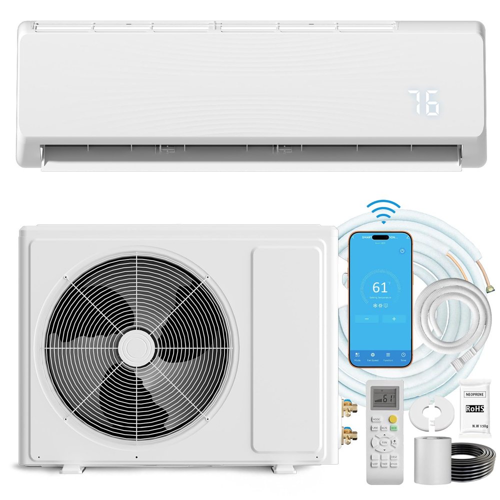 AZOUTDOOR 18000 BTU Smart WiFi Split Air Conditioner, 19 SEER2 230V Mini Split AC/Heating System up to 1250 Sq Ft, Alexa Voice Control Compatible,Includes Energy Efficient Inverter & Installation Kit
