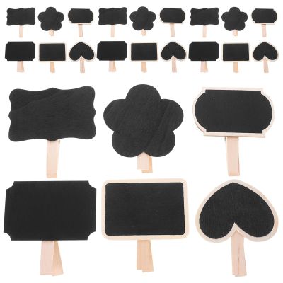 Unomor 30pcs Mini Wood Bill Clips with Writable Blackboard Memo Clips Assorted Shapes Chalkboard Signs for Home Kitchen Message Notes and Labeling