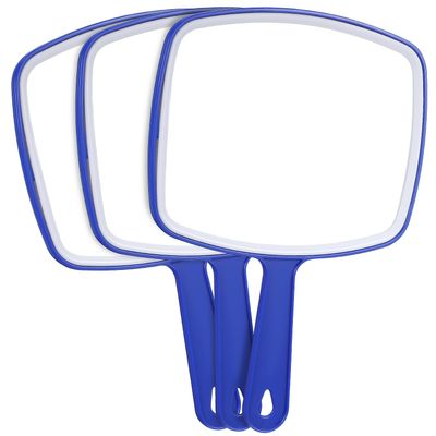 SEWACC 3 Pcs Portable Handheld Vanity Mirrors with Handles for Women, Blue Compact Travel Makeup Mirrors for Home, Salon,