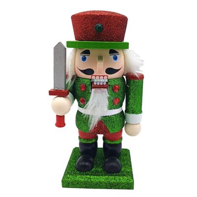 DIYEAH Wooden Nutcracker Figurine Christmas Decoration with Glitter Small Desktop Nutcracker Soldier Ornament Holiday Xmas Supplies for Home Table Display
