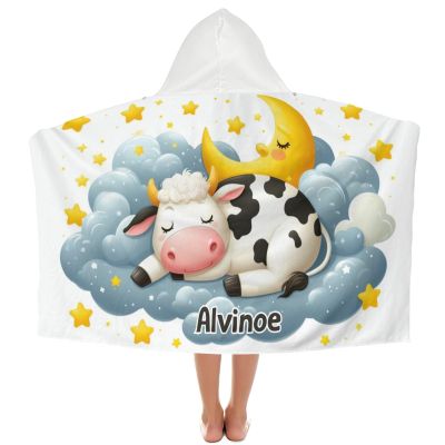 NZOOHY Milk Cow Sleeping Personalized Hooded Towel Absorbent Wrap Soft Pool Beach Bath Towels Hood Poncho for 5-12 Years Kids Boys Girls