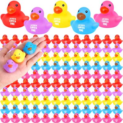 Deekin 5 Pcs Jesus Loves You Rubber Ducks Bulk Multicolor Easter Rubber Ducks for Pool Religious Party Favors Birthday Gifts Church Reward (1.4 Inch)