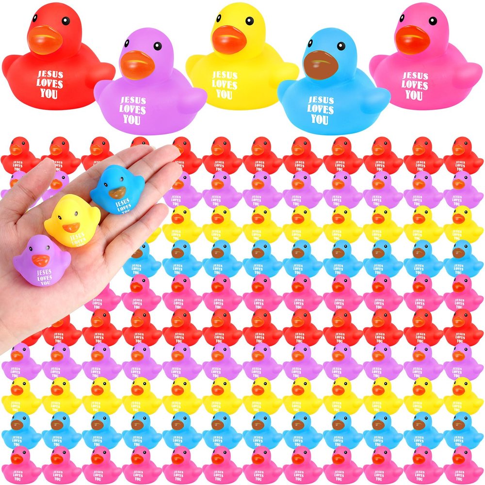 Deekin 5 Pcs Jesus Loves You Rubber Ducks Bulk Multicolor Easter Rubber Ducks for Pool Religious Party Favors Birthday Gifts Church Reward (1.4 Inch)
