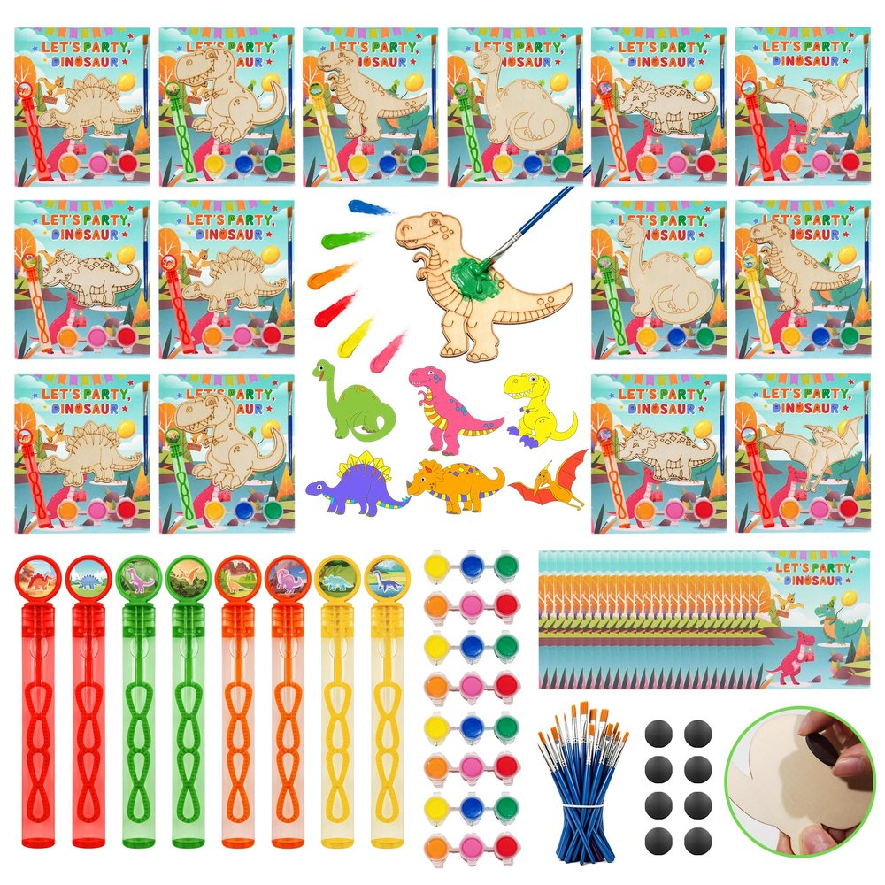 HandTool 144pcs Dinosaur Party Favors, Wooden Dinosaur Crafts for Kids