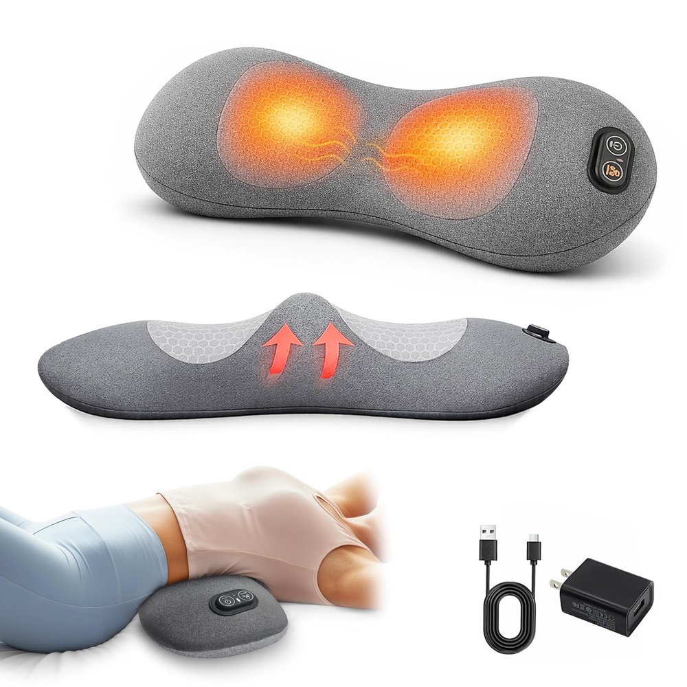 3-in-1 Triple Fusion Back Massager with Heat Lumbar Support Pillow Massager | Portable Electric Stretch for Lower Back Massager, Ergonomic Memory Foam Back Massager for Office Chair & Bed Use