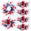 6 PCS Patriotic American Candle Rings Wreaths 4th of July Red White and Blue Floral Candle Rings Holder with Forsythia Flowers Mini Independence Day Wreath for Party Home Table Centerpiece Decor view 1