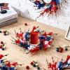 6 PCS Patriotic American Candle Rings Wreaths 4th of July Red White and Blue Floral Candle Rings Holder with Forsythia Flowers Mini Independence Day Wreath for Party Home Table Centerpiece Decor view 2