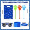 Soulchen 48 Pieces Blue and Gold Theme Ring Birthday Party Decoration Set Video Game Themed Bags Blue with Ring Silicone Bracelet Sunglasses Cartoon Sticky Hand Toys for Birthday Party Supplies Favors view 3