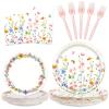 Wildflower Party Decorations, 96PCs Spring Floral Birthday Decorations Serve 24 Include Plates, Napkins, Forks for Wildflower Baby in Bloom Baby Shower Tea Garden Party Decorations view 1