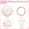 Wildflower Party Decorations, 96PCs Spring Floral Birthday Decorations Serve 24 Include Plates, Napkins, Forks for Wildflower Baby in Bloom Baby Shower Tea Garden Party Decorations view 2