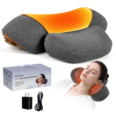 GM GMISS 3-in-1 Neck Traction with Heat, Neck Pillow for Shoulder Pain, Deep Tissue Pain Relief,Rechargeable PillowIdeal Gift for Parents (Light Gray)