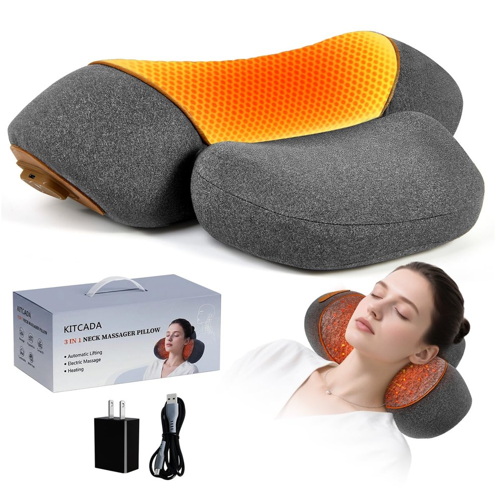 GM GMISS 3-in-1 Neck Traction with Heat, Neck Pillow for Shoulder Pain, Deep Tissue Pain Relief,Rechargeable PillowIdeal Gift for Parents (Light Gray)