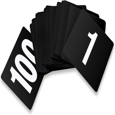 New Star Foodservice 23084 1-100 Double Side Plastic Table Numbers, 4" x 4" Inch, Light Grey on Black