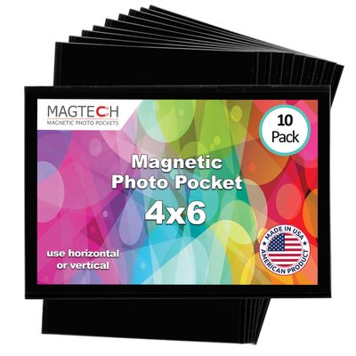 Magtech Magnetic Photo Pocket Picture Frame, Black, Holds 4x6 Inch Photos, 10 Pack, Made in the USA (10046)