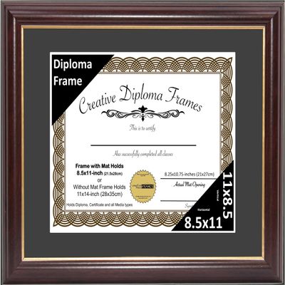 Creative Picture Frames 8.5x11-11x14mh.gold Mahogany Diploma Frame with Gold Rim and Black Matting To Hold 8.5 by 11-inch Graduation Certificate with Easel and installed Hangers