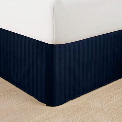 Wrinkle Free - Egyptian Quality Stripe Bed Skirt - Pleated Tailored 14" Drop and Colors, King, Navy Blue