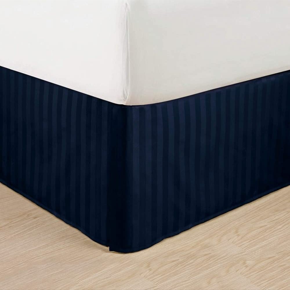 Wrinkle Free - Egyptian Quality Stripe Bed Skirt - Pleated Tailored 14" Drop and Colors, King, Navy Blue