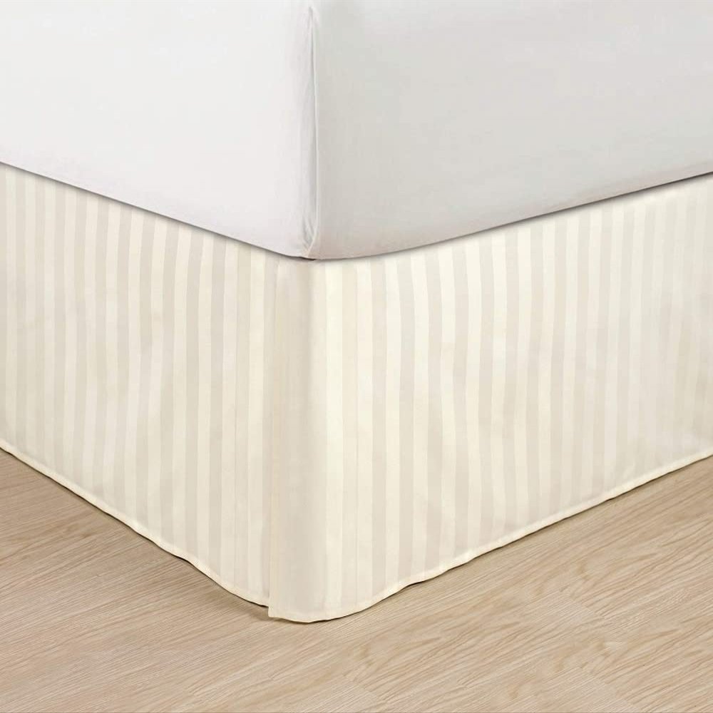 Wrinkle Free - Egyptian Quality Stripe Bed Skirt - Pleated Tailored 14" Drop and Colors, King, Ivory