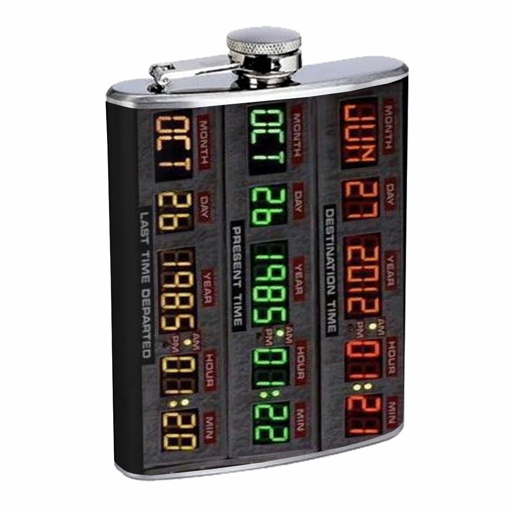 Back to the Future Time Machine 8oz Stainless Steel Flask Drinking Whiskey