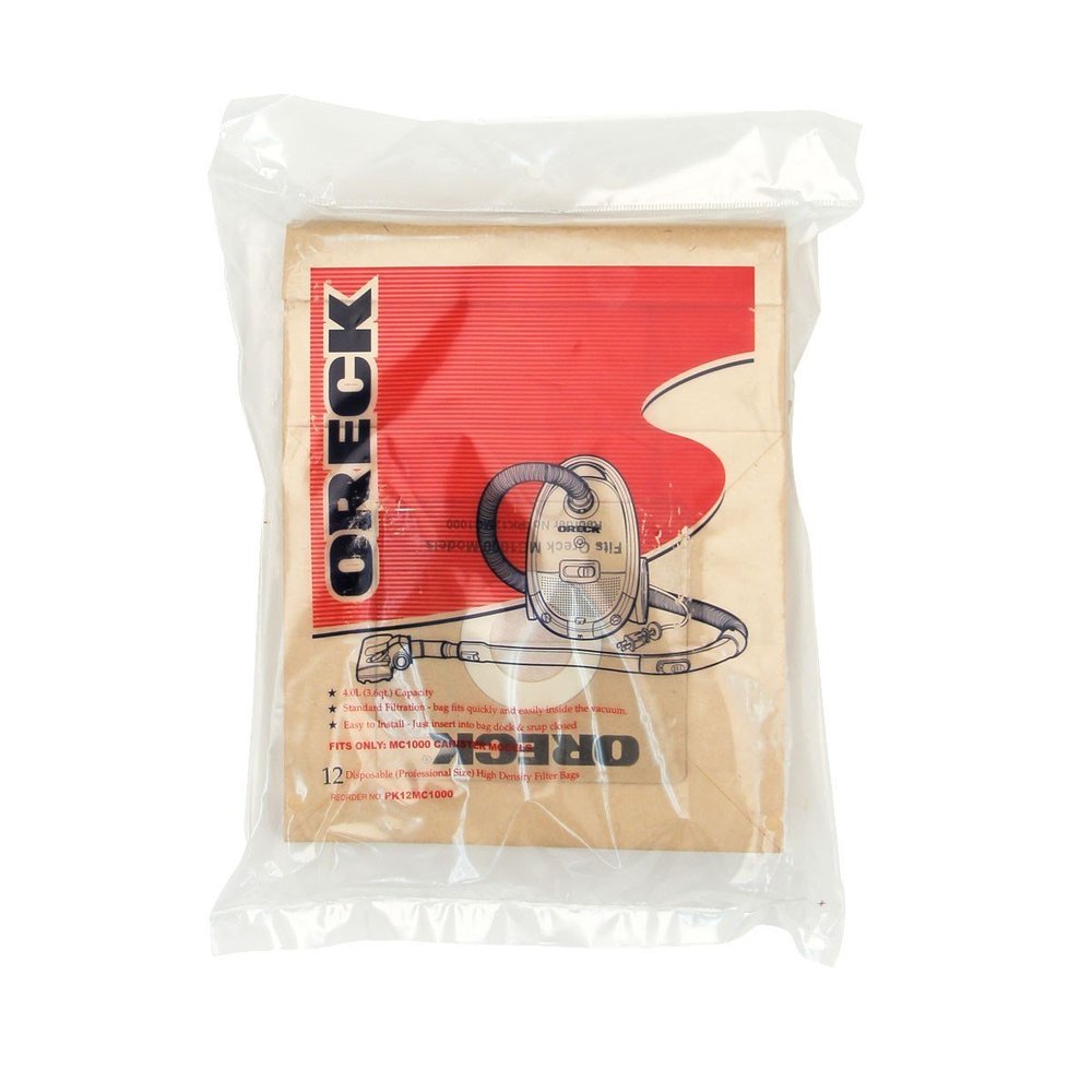 Oreck Vacuum Cleaner Bags for Quest Canister Vacs, Pack of 12, White, Small, Hypo-Allergenic, Part # PK12MC1000, Oreck Vacuum Bags
