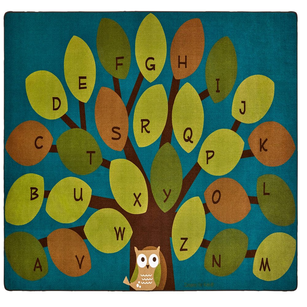Carpets for Kids 20724 Owl-Phabet Tree Literacy Classroom Seating Kids Room Rug 4ft x 6ft Rectangle Blue