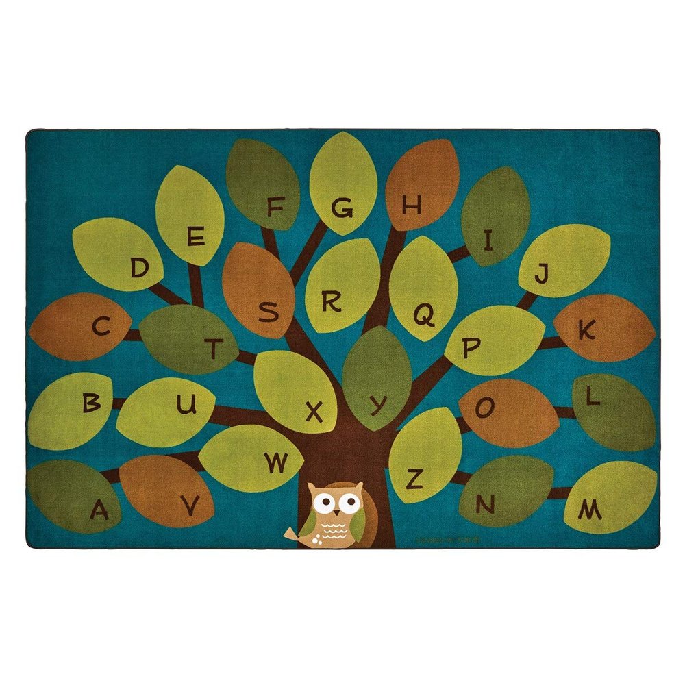 Carpets for Kids 20726 Owl-Phabet Tree Literacy Classroom Seating Kids Room Rug 9ft X 6ft Rectangle Blue