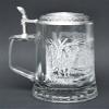 JAMES MEGER GLASS WHITE TAIL DEER STEIN, Etched German Glass Beer Stein w/ Pewter Lid, Made in Germany view 4