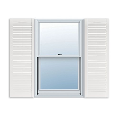 Exterior Solutions Standard Louver Exterior Vinyl Shutter, White (Pair), 15 Inch x 43 Inch