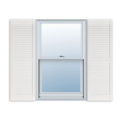 Exterior Solutions Standard Louver Exterior Vinyl Window Shutters, White (Pair), 15 Inch x 55 Inch