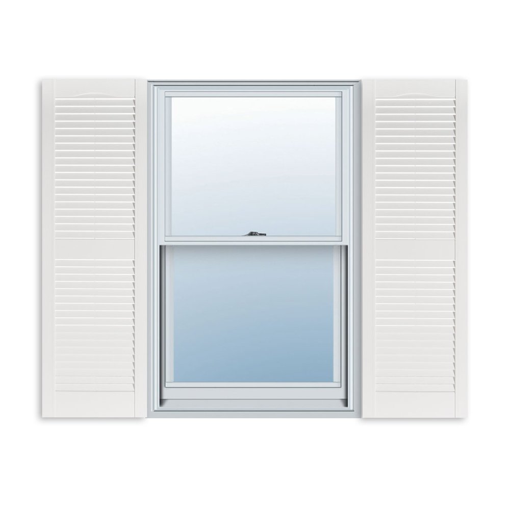 Exterior Solutions Standard Louver Exterior Vinyl Window Shutters, White (Pair), 15 Inch x 55 Inch